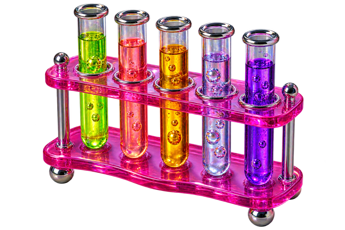 Éprouvettes en verre aux reflets colorés