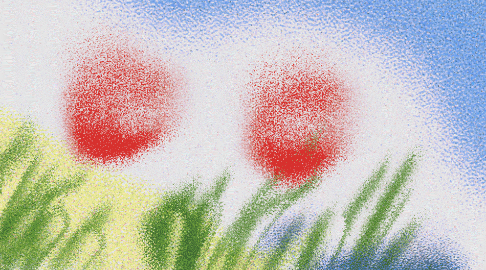 Composition abstraite granuleuse rouge, verte et bleue
