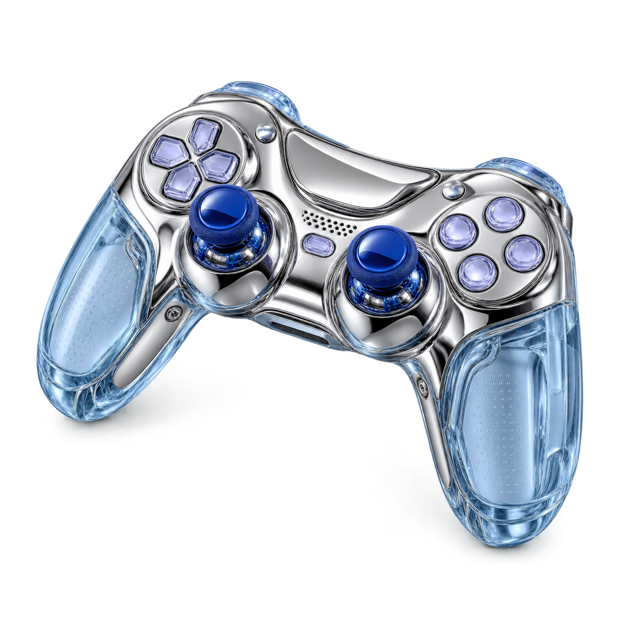 Manette en chrome et verre bleu